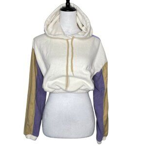 Forever 21 Women's Fleece Cropped Colorblock Long Sleeve Hoodie Sweater Sz S